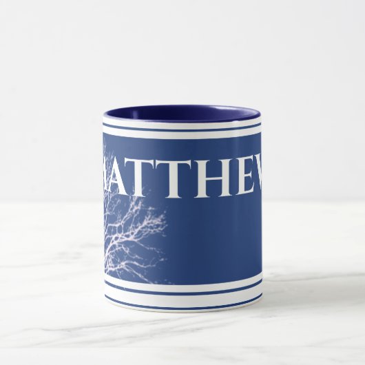 Rustic Tree Blue Personalisiert Name Tasse (Zentrum)
