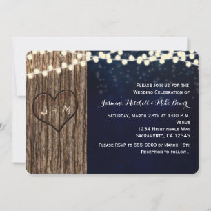 Rustic Tree Carved Heart Night Wedding Invitation Einladung