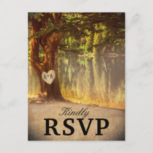 Rustic Tree Lake Wedding RSVP Einladungspostkarte