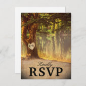 Rustic Tree Lake Wedding RSVP Einladungspostkarte (Vorne/Hinten)