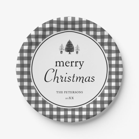 Rustic Tree Merry Christmas Plaid Christmas Party Pappteller (Vorderseite)