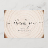 Rustic Tree Ring Wood Script Calligraphy Wedding Dankeskarte (Vorderseite)