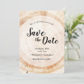 Rustic Tree Rings Wedding Save the date Foto Einladung (Stehend Vorderseite)
