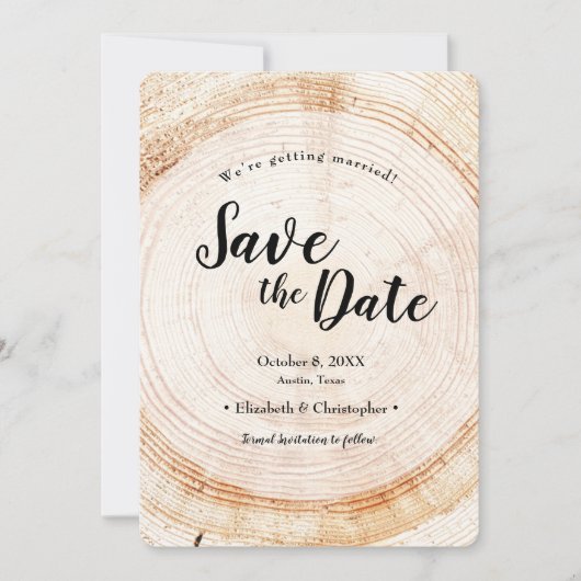 Rustic Tree Rings Wedding Save the date Foto Einladung (Vorderseite)