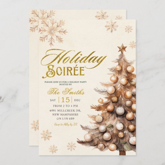 Rustic Tree Snowflake Christmas Holiday Soiree Einladung (Vorne/Hinten)