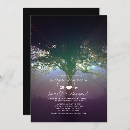 Rustic Tree String Lights Garden Wedites Einladung (Vorne/Hinten)