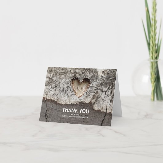 Rustic Tree Wood Heart Wedding Vielen Dank Dankeskarte (Vorderseite)