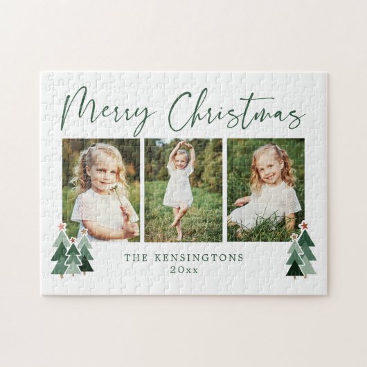 Rustic Trees Modern Christmas Holiday 3 Foto Puzzle (Horizontal)