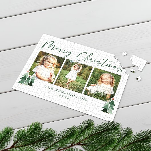Rustic Trees Modern Christmas Holiday 3 Foto Puzzle