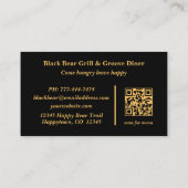 Rustic Tribal Southwestern Black Bear Restaurant Visitenkarte (Rückseite)