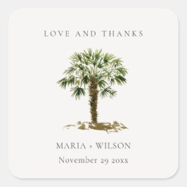 Rustic Tropical Beach Palm Tree Hochzeit dank Quadratischer Aufkleber