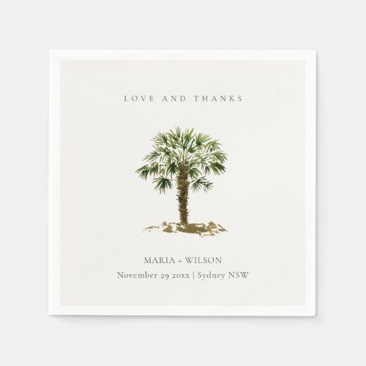 Rustic Tropical Beach Palm Tree Hochzeit dank Serviette (Vorderseite)