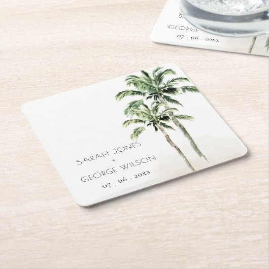 Rustic Tropical Beach Palm Tree Wasserfarbenhochze Rechteckiger Pappuntersetzer (angewinkelt)