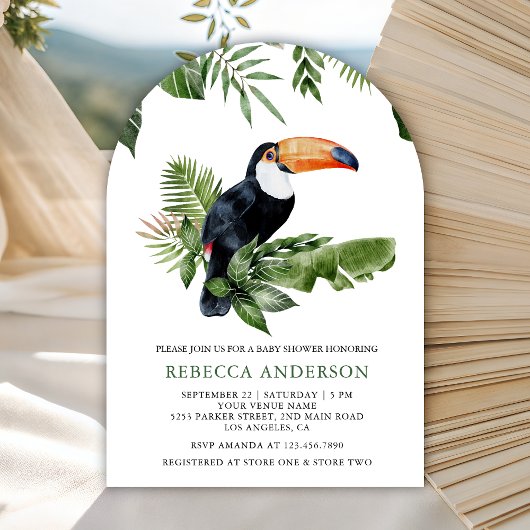 Rustic Tropical Jungle Cute Toucan Baby Shower Einladung