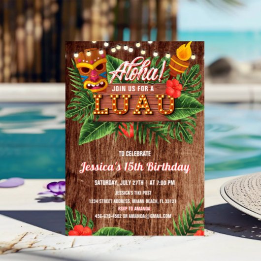 Rustic Tropical Luau Geburtstagseinladung Einladung