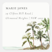 Rustic Tropical Palm Tree Beach Sand-Adresse Quadratischer Aufkleber (Vorderseite)