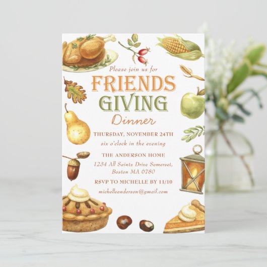 Rustic Turkey Friendsgiving Dinner Einladung (Stehend Vorderseite)