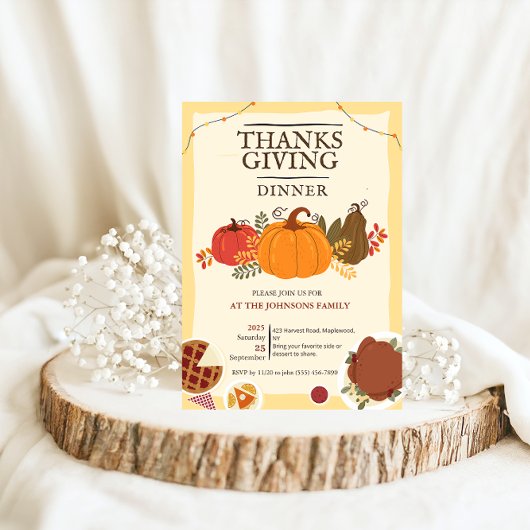 Rustic Turkey Pumpkin Thanksgiving Dinner Fall  Einladung
