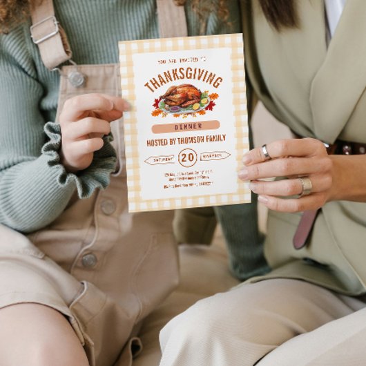 Rustic Turkey Thanksgiving Dinner Gingham Fall Einladung