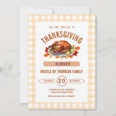 Rustic Turkey Thanksgiving Dinner Gingham Fall  Einladung (Vorderseite)