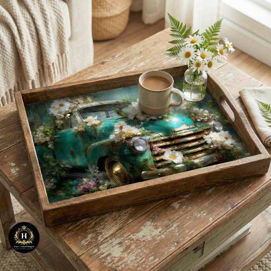 Rustic Turquoise Floral Truck Decoupage Seidenpapier