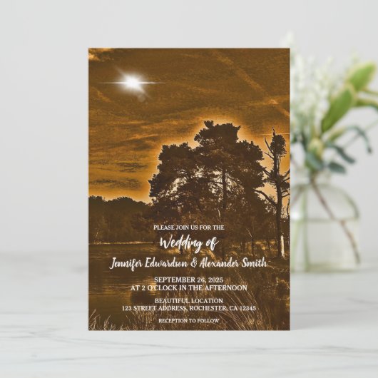 Rustic twinkle light country wedding invitation save the date (Stehend Vorderseite)