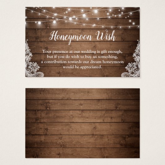 Rustic Twinkle Lights Wedeymoon Fund Card (Vorne & Hinten)