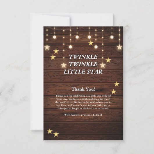 Rustic Twinkle Twinkle Little Star Baby Dusche Dankeskarte (Vorderseite)
