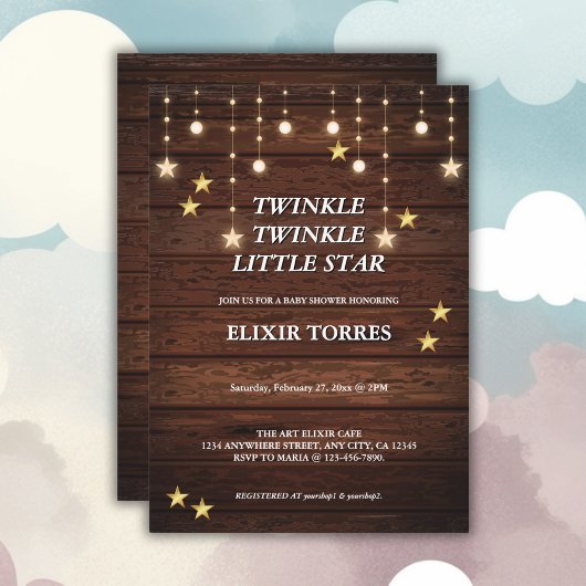 Rustic Twinkle Twinkle Little Star Baby Dusche Einladung