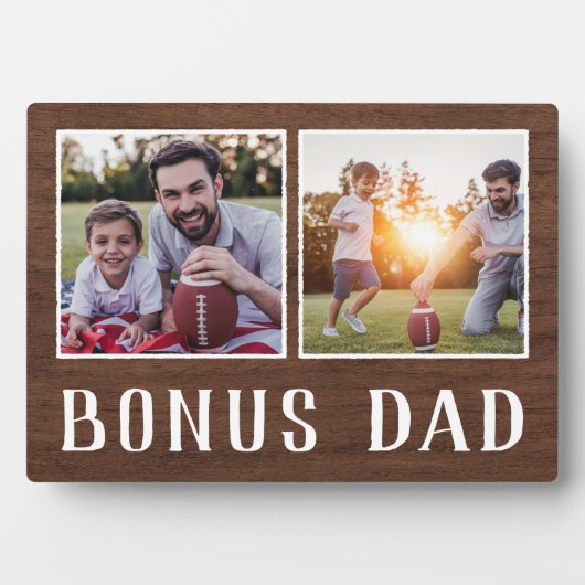 Rustic Two Photo Bonus Dad Stepfather Fotoplatte (Vorderseite)