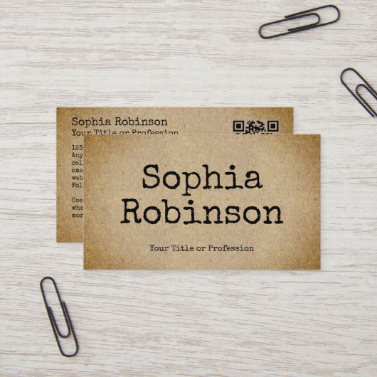Rustic Typewriter Font Kraft Paper Style Visitenkarte (Vorderseite/Rückseite Beispiel)