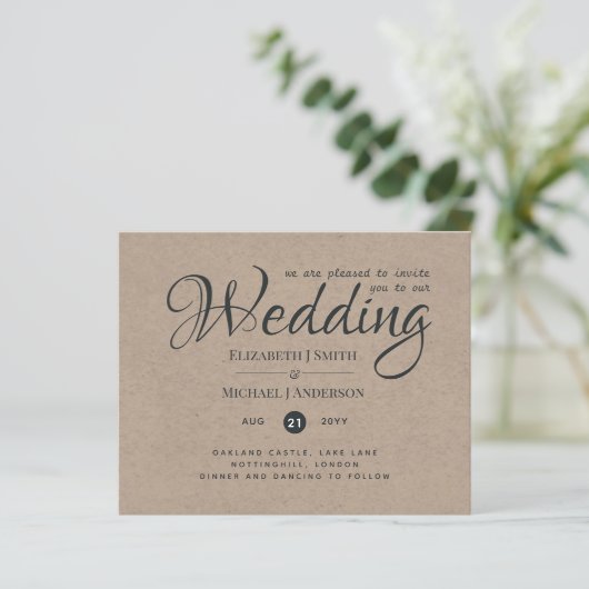 Rustic TYPOGRAHY Wedding Invites - Kraft Look (Stehend Vorderseite)