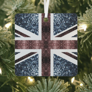 Rustic UK flag red blue sparkles glitters Ornament Aus Metall