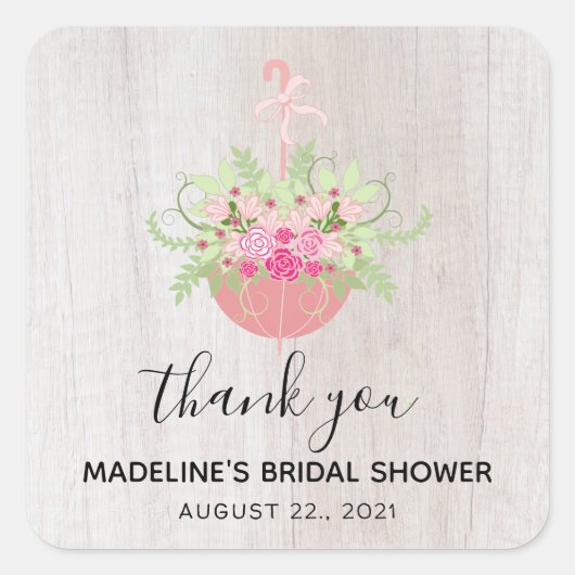 RUSTIC Umbrella| Brautparty Vielen Dank Quadratischer Aufkleber (Vorderseite)