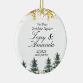 Rustic Unser erstes Weihnachtsgeschenk Keramik Ornament (Rechts)