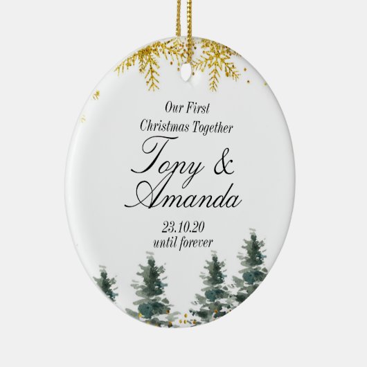 Rustic Unser erstes Weihnachtsgeschenk Keramik Ornament (Rechts)