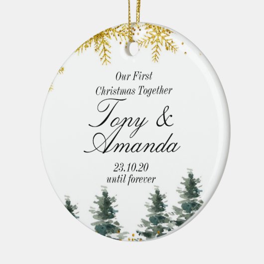 Rustic Unser erstes Weihnachtsgeschenk Keramik Ornament (Links)