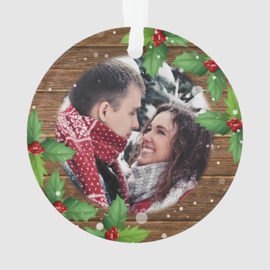 Rustic Unser erstes Weihnachtslied Mr. & Mrs. Foto Ornament (Rückseite)