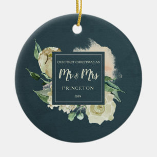 Rustic unsere ersten Weihnachten als Mr. & Mrs. Na Keramik Ornament