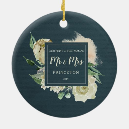 Rustic unsere ersten Weihnachten als Mr. & Mrs. Na Keramik Ornament (Hinten)