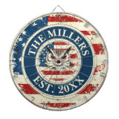 Rustic USA Flag Custom Family Est Datum 4. Juli Dartscheibe (vorne)