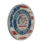 Rustic USA Flag Custom Family Est Datum 4. Juli Dartscheibe (Vorderseite Links)