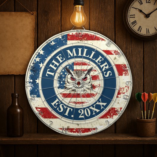 Rustic USA Flag Custom Family Est Datum 4. Juli Dartscheibe