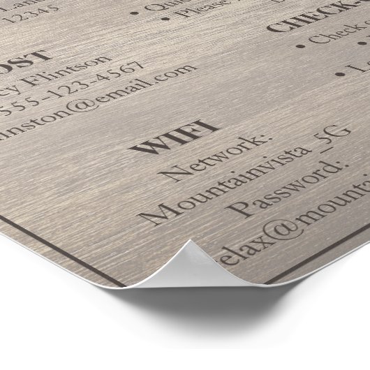 Rustic Vacation Rental Welcome Poster (Ecke)