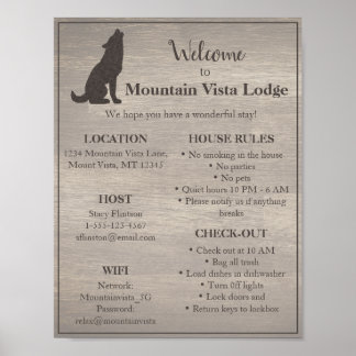 Rustic Vacation Rental Welcome Poster
