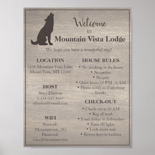 Rustic Vacation Rental Welcome Poster (Vorne)