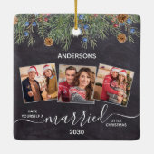 Rustic Verheiratet First Christmas Newlywings 3 Fo Keramikornament (Rückseite)