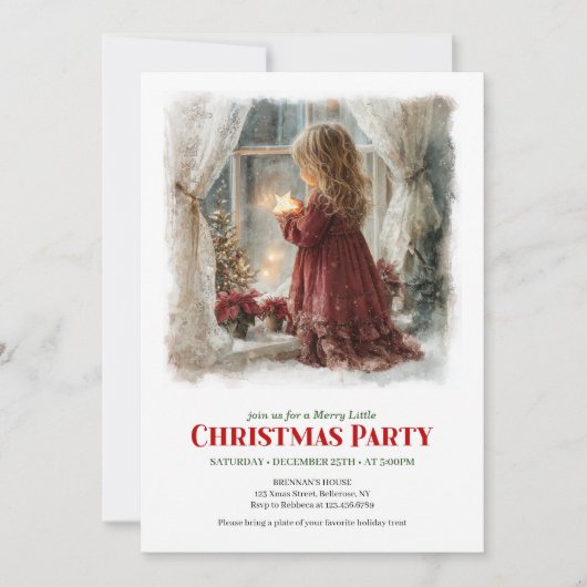 Rustic Victorian Little Girl Awaiting Santa Digita Einladung (Vorderseite)