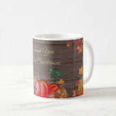 Rustic Vielen Dank Orange Pumpkin Herbstlaubs Wood Kaffeetasse (VorderseiteRechts)