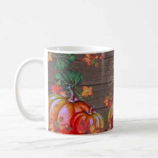 Rustic Vielen Dank Orange Pumpkin Herbstlaubs Wood Kaffeetasse (Links)